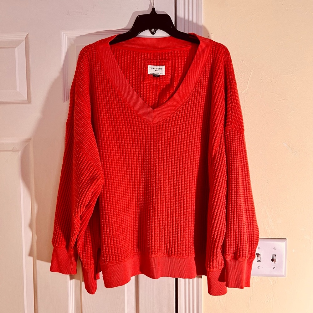 Orange American Eagle V-Neck Sweater